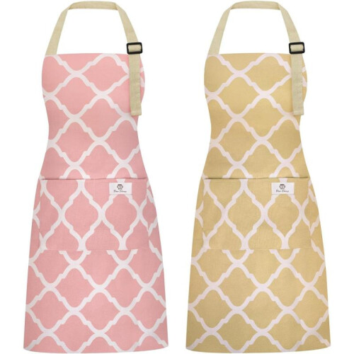 Nybgyy Kitchen Aprons 2-Pack Universal Size Soft Large Pockets Adjustable Pink/Yellow