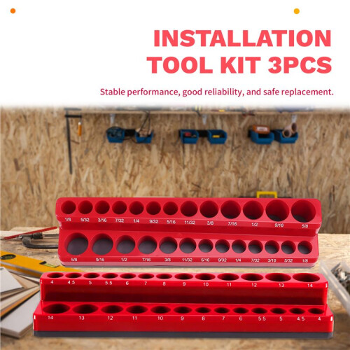 3PCS Professional Magnetic Socket Holder 1/4" Inch Drive Metric/ Socket Organizer Storage Installation Tool Kit Red