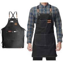 Apron for Men and Women, Canvas Apron with 3 Pockets, Cross-Back Durable Cooking Work Apron