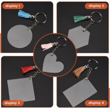 50 Sets Blank Keychains for Vinyl, Acrylic Keychain Blanks with 5 Shapes Clear Acrylic Disc Leather Tassel Charms