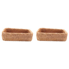 2X Hand-Woven Rectangular Rattan Wicker Basket Fruit Tea Snack Bread Picnic Cosmetic Storage Box S