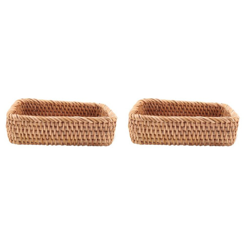 2X Hand-Woven Rectangular Rattan Wicker Basket Fruit Tea Snack Bread Picnic Cosmetic Storage Box S