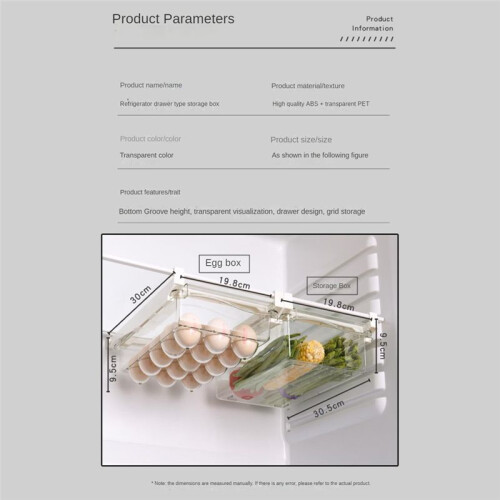 Fridge Organizer Egg Refrigerator Storage Rack Under-Shelf Refrigerator Drawer Box Fresh-Keeping Kitchen Organizer B