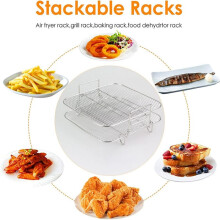 Stainless Steel Air fryer Pot Double Layer Rack Versatile Square Roasting Grill Air fryers Holder 5QT/5.7QT/6.8QT