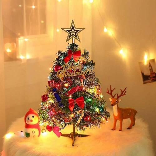 50cm Tabletop Mini Artificial Pine Xmas Tree with LED String Lights & Ornaments