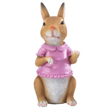 Mini Easter Bunny Pink Coat Resin Statue Home Holiday Party Decor