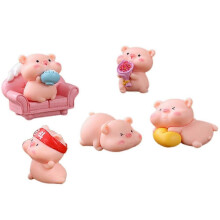 6 Pcs Cute Pink Pig Family Mini Figurines Toys DIY Fairy Garden Decor
