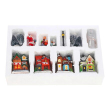 10pcs Xmas Santa Snowy House LED Tree Village Tiny Scene Set Decor Figurines