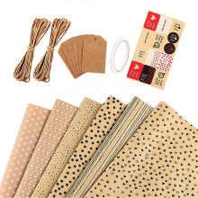 6 Sheets Kraft Brown Birthday Wrapping Paper Includes Tags Strings Sticker