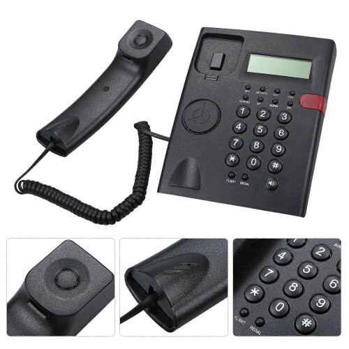 Black Office Corded Phone Caller ID No Battery US Line