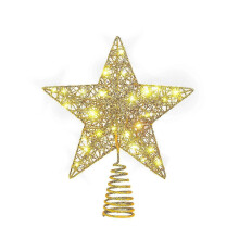 2025 Glining Gold 24 LED Lights Five Point Star 30cm x 25cm Christmas Tree Topper