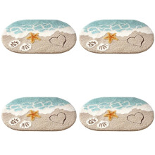 4X Beach Bathroom Rugs Coastal Seashell Bath Mat Funny Extra Soft Tufted Quick Dry Wave Starfish (16 X 24inch)