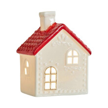 Glow Ceramic Xmas Village Snowman Deer Statue Ornament LED Light Festive Tabletop Display