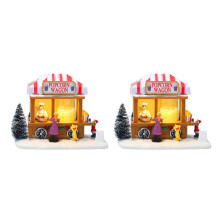 2X LED Lighted Multicolor Christmas Village Houses Music Popcorn House Vacation Set