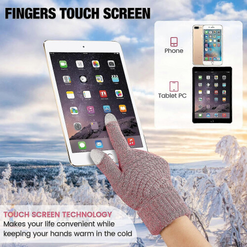 Paar Winter-Touchscreen-Handschuhe – Warme, gestrickte Handschuhe mit Wollfutter und elastischen Bündchen, Winterwärme 2