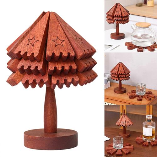 Multipurpose 3Pcs Christmas Tree Wood Texture Coasters Drinkware Pad for Dining Office 1