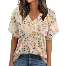 Damen-Sommer-Oberteil mit V-Ausschnitt und-Khaki XXL