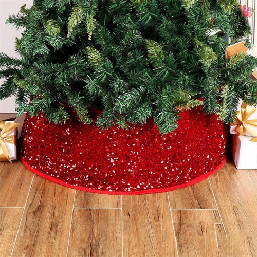 Red Sequin Christmas Tree Collar - Christmas Tree Ring, Red Christmas Tree Nest Collar Gift 1