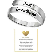Anillo Just Breathe para mujer, anillo de corazón ajustable, anillos curativos de acero inoxidable con envoltura en espiral,