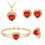 Conjunto de joyas: collar con forma de corazón, pendientes de moda y pulsera creativa roja. 1