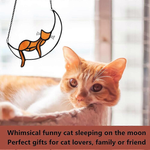 Orange Lovers Gift, Stained Glass Window Hanging Sleeping Suncatcher 2