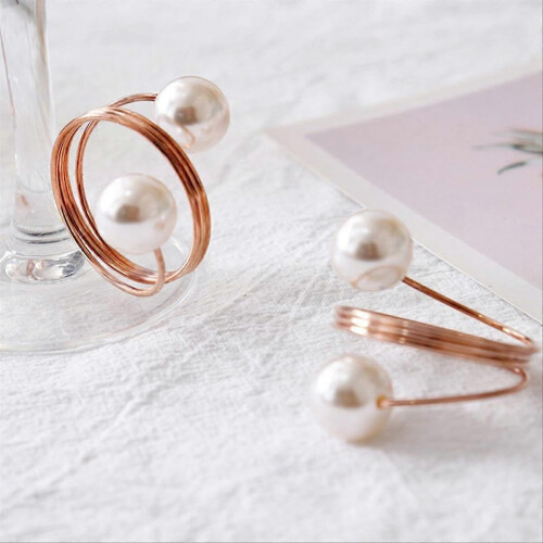 20 Pack Rose Gold Pearl Napkin Rings Set 2