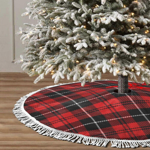 Weihnachtsbaumdecke mit Fransen und Spitze, Tartan Soft Light Touch, 30 2