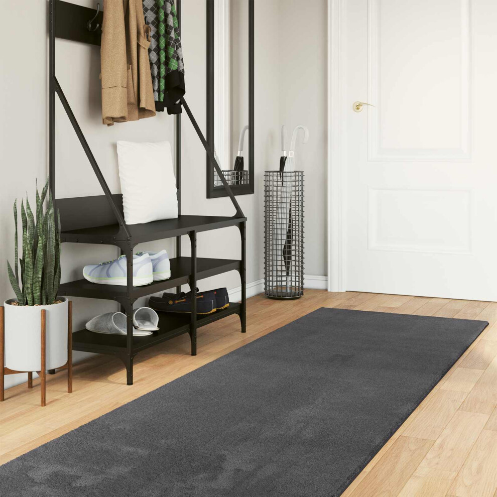 Vidaxl Medium Pile Soft And Washable Rug Huarte Anthracite 80 X 500 Cm