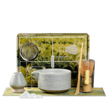 Matcha-Tee-Set – 7-teiliges Matcha-Zeremonie-Set aus Kaolin mit grünem Knisterausguss White