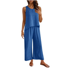 Dames 2-delige uitgaansoutfits Casual losse mouwloze-Blauwe L