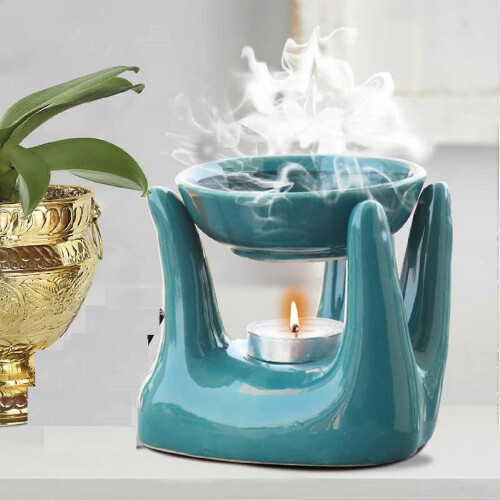 Latest Porcelain Ceramic Hand Oil Burner Diffuser for Home Office, Includes 1 Tea Light Candle 1