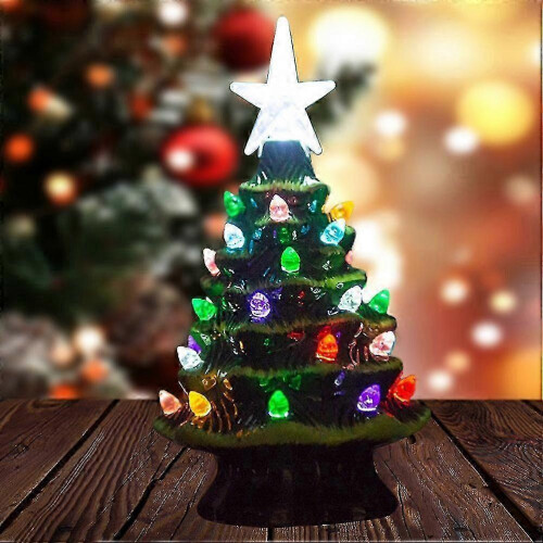 18.8cm Lighted Ceramic Christmas Tree Tabletop Decor with Christmas Lights SZRH 2