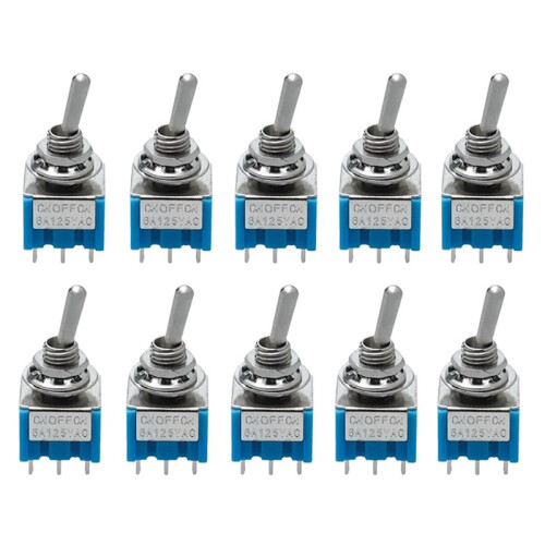 10Pcs DIY Toggle   OFF  Miniature Toggle  3-Pin 3 Position 6A 125V AC Toggle  MTS-103