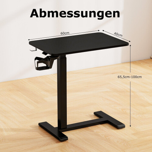 Justerbart oversengsbord med kopholder og kroge, sort