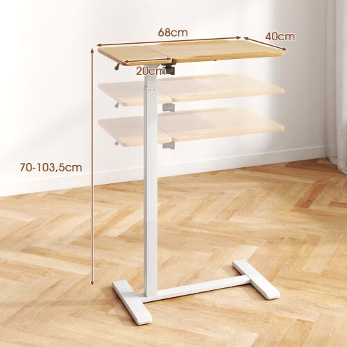 Table de lit réglable avec roulettes dissimulées et plateau inclinable