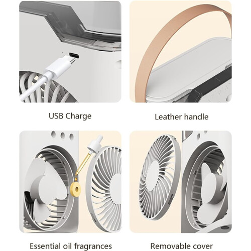 Portable Desktop Fan Spray Mist Night Light Adjustable Angle Quiet Cooling Timer Bedroom Office White