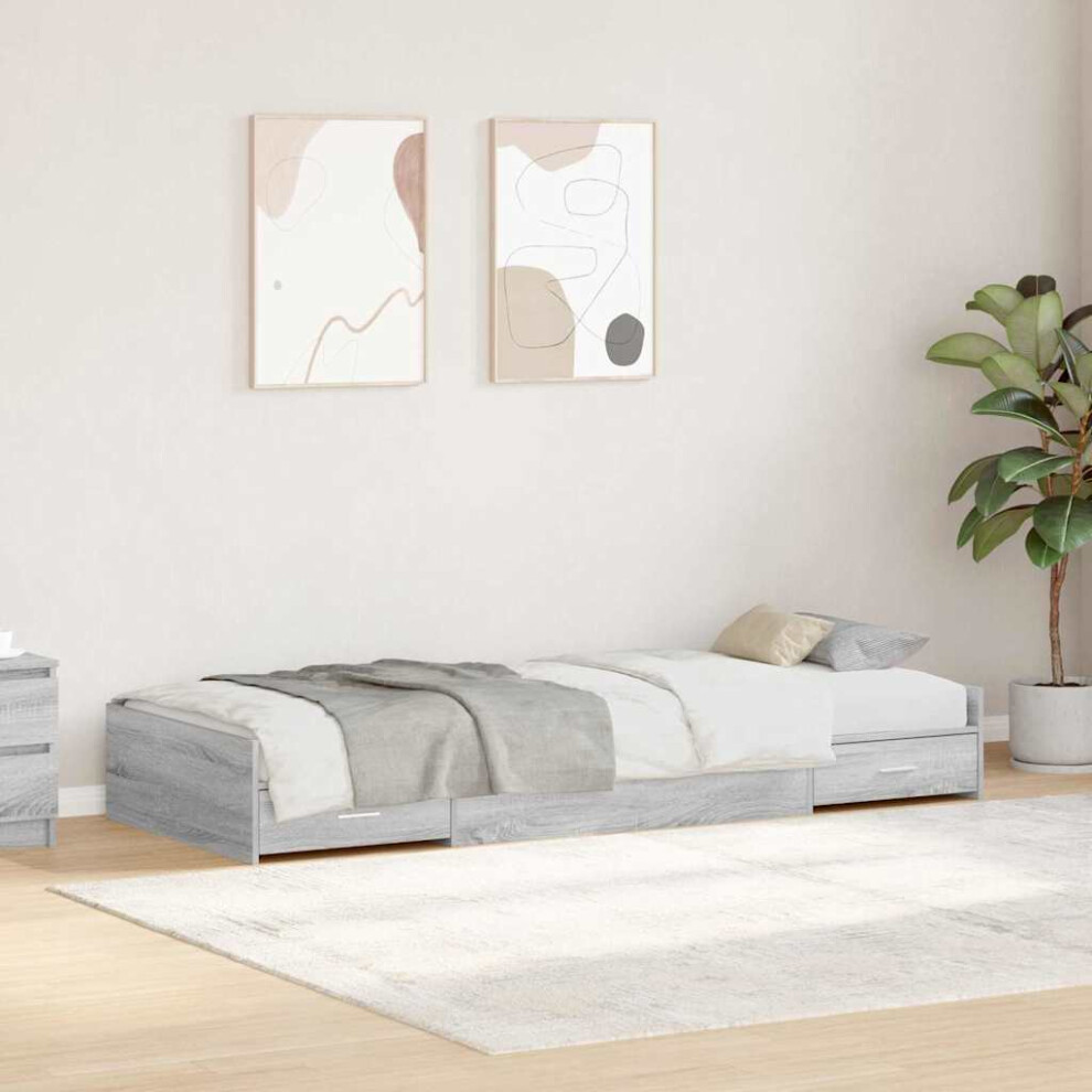 Vidaxl Bed Frame With Drawer Grey Sonoma 90 X 200 Cm Engineered Wood
