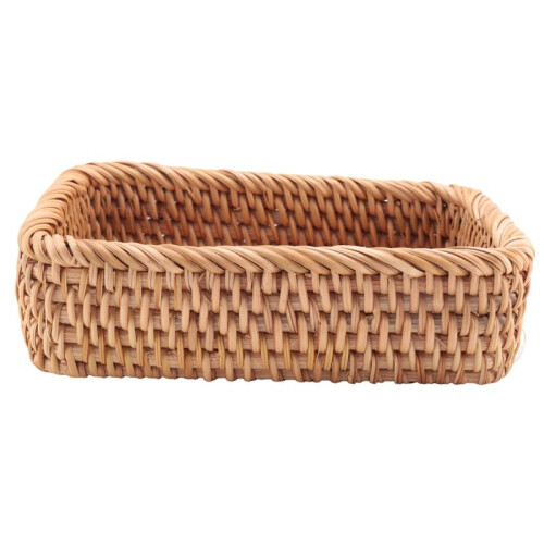 3X Hand-Woven Rectangular Rattan Wicker Basket Fruit Tea Snack Bread Picnic Cosmetic Box Kitchen Household Tools-S 1