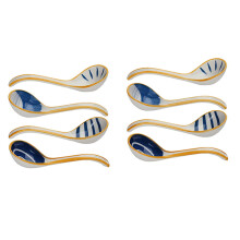 12X Keramik Suppen Löffel Set Aus Japanischen Suppen Löffeln mit Langem Griff, Suppen Löffel für Pho Ramen Nudeln, Wan Tan KnöDel, Reis