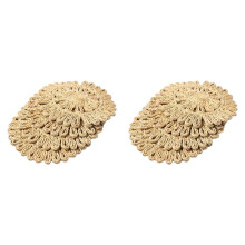 2X Round Woven Placemat for Dining Table,Natural Braided Rattan Tablemat Hollow Wicker Plates for Holiday Kitchen Mat