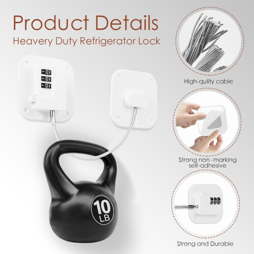 No Drilling Required Password Fridge Lock - Square Extended 30cm for Enhanced Security White 2