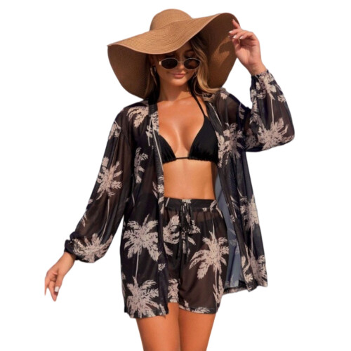 Hoge elastische polyester badmode set 4-delige bloemenprint-M 1