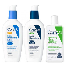 CeraVe AM Face Moisturizer with SPF PM Face Moisturizer & Hydrating Face Wash Skin Care Routine for Morning & Night | Travel Size Toiletries | 3