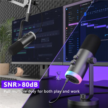 Dynamisk RGB-Mikrofon med Stativ, XLR USB-Podcastmikrofon med Touch-Avstängning, Brusreducering för Inspelning och Streaming
