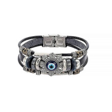 Turkish Blue Eye Alloy Accessories Bracelet Stainless Steel Pair Buckle Series Leather Bracelet Jewelry for Women Men