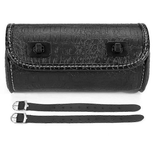 (1)Applicable Motorcycle Fork Bag PU Leather Handlebar Tool Pouch Handle Bar Roll Storage Bag with 2