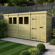 15 x 4 Pent Shed Tanalised (Single Door, With Windows)