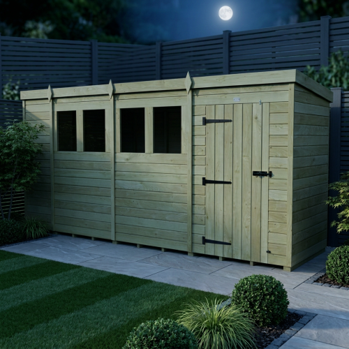 15 x 4 Pent Shed Tanalised (Single Door, With Windows) 2