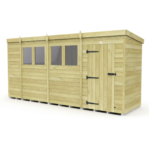 15 x 4 Pent Shed Tanalised (Single Door, With Windows) 1