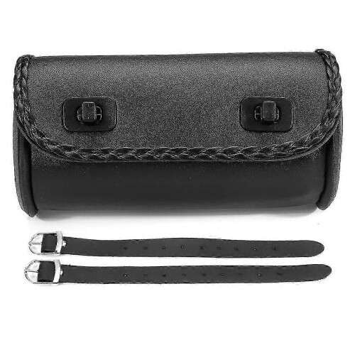 (2)Applicable Motorcycle Fork Bag PU Leather Handlebar Tool Pouch Handle Bar Roll Storage Bag with 2
